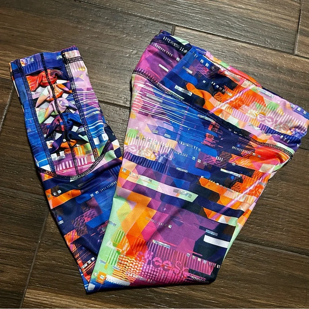 Justice Girls Leggings Medium 10 Multi Color Pink‎ Purple Orange Open Design Leg